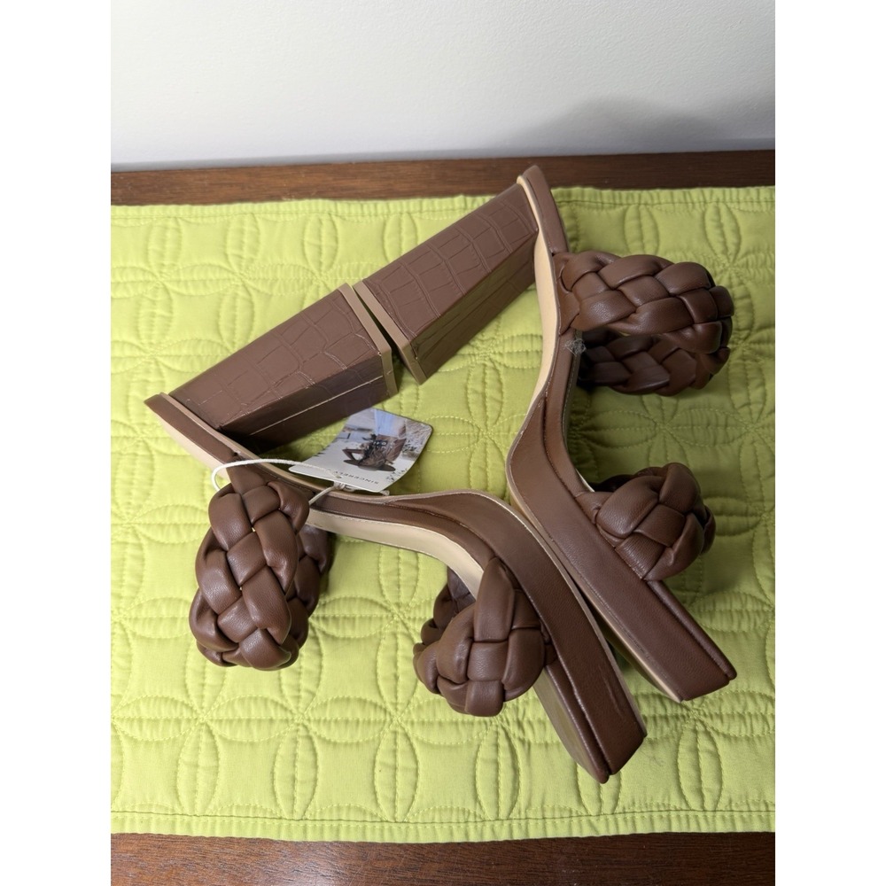 SINCERELY JULES Women's Brown Braided Block Heels Sandals Size 9 - Picture 4 of 8